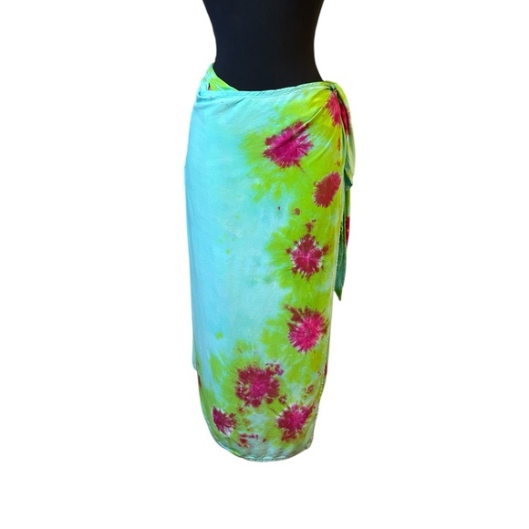 Green and Pink Floral Sarong Swim Cover-Up - Picture 6 of 13